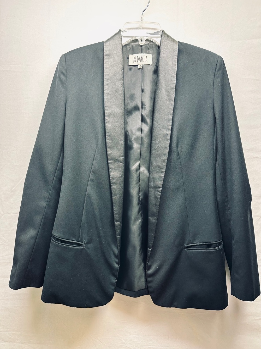 BB Dakota Women's Black Genuinr Leather Trim Shawl Collar Blazer